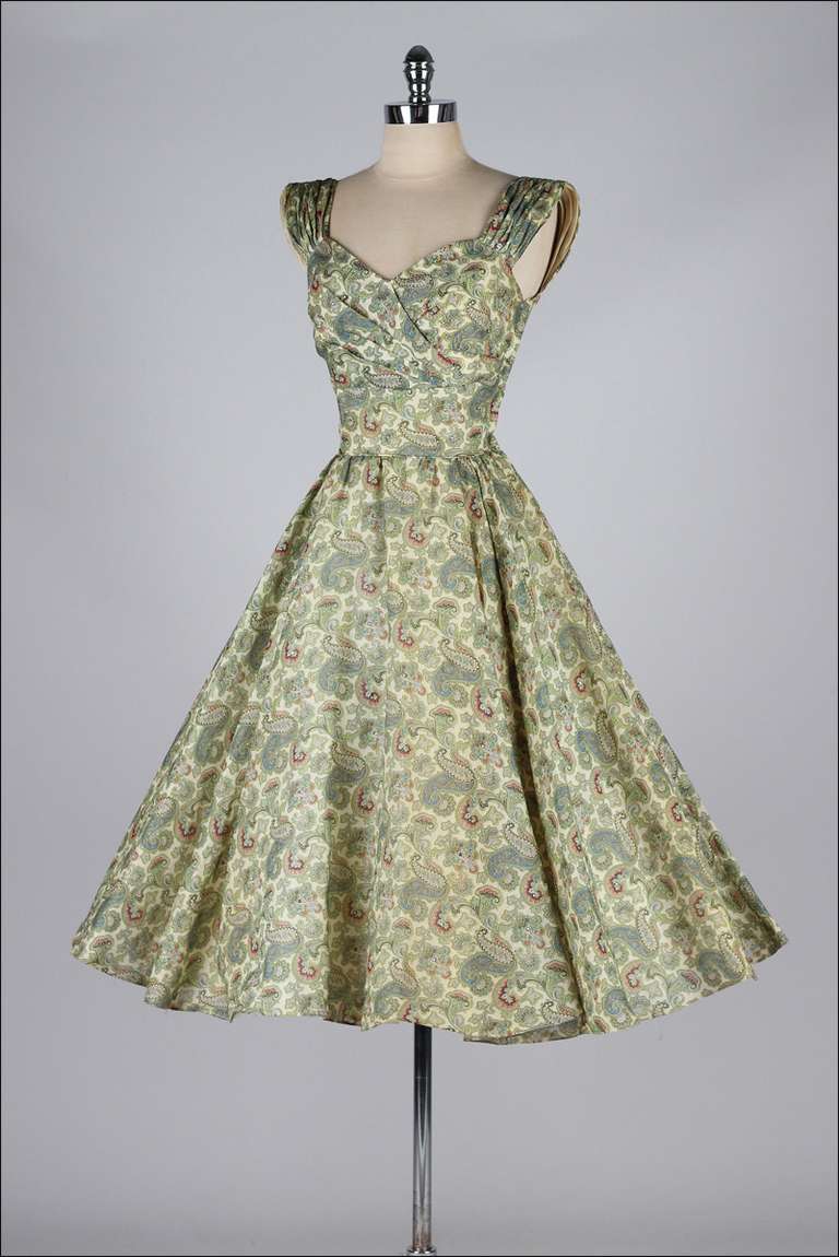 Vintage 1950's Paisley Organza Rhinestone Dress 1