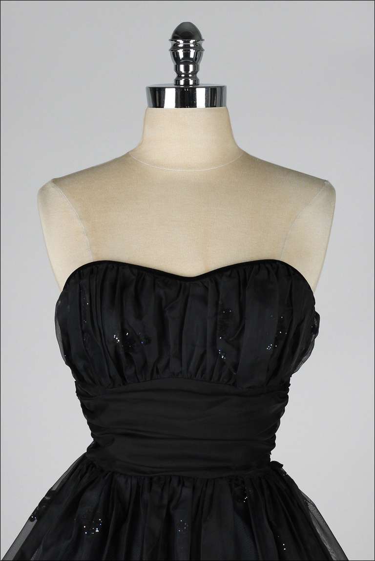Women's Vintage 1950's Black Chiffon Glitter Flocked Dress