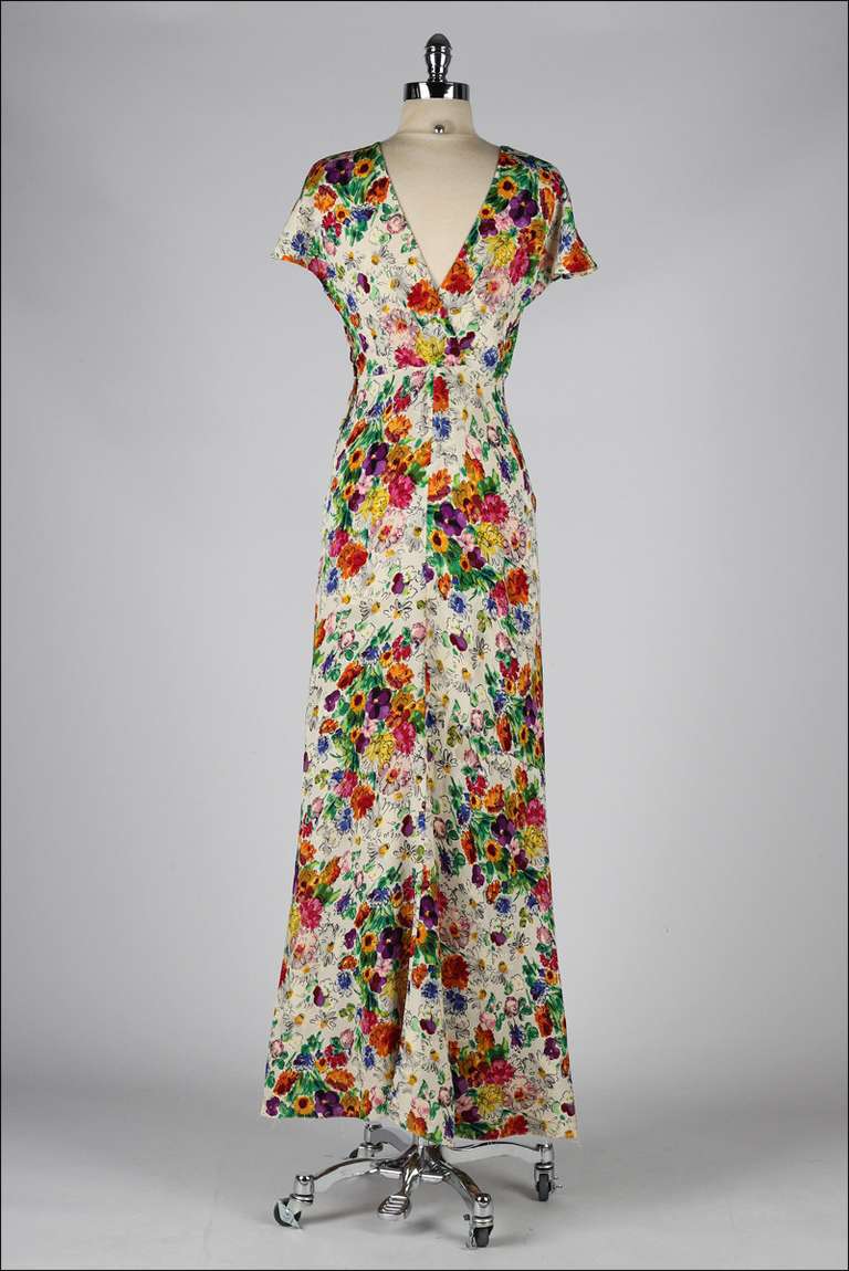 Vintage 1930's Jane Engel Silk Crepe Floral Dress 2