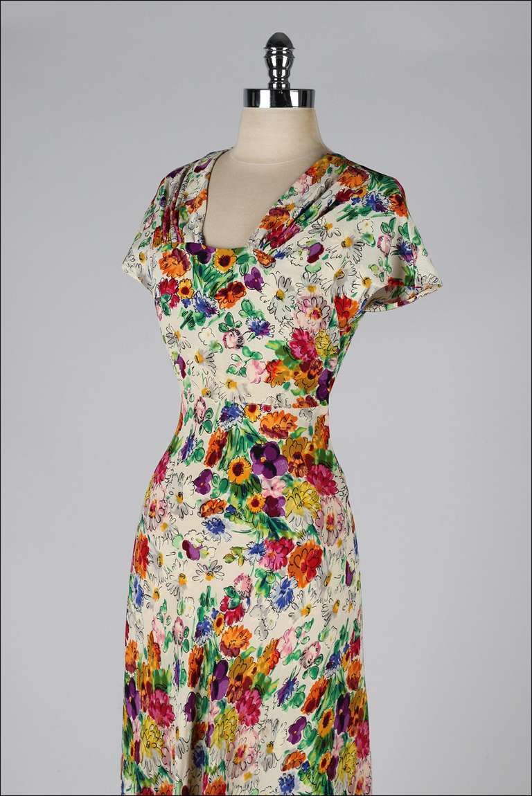 Women's Vintage 1930's Jane Engel Silk Crepe Floral Dress