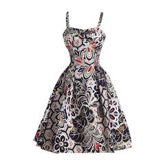 1950s Shaheen Tropical Floral Cotton Dress