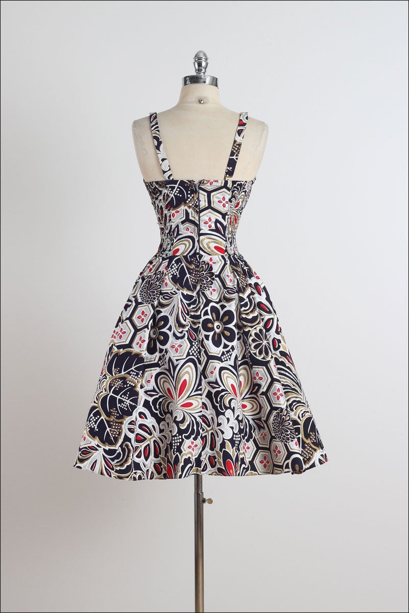 1950s Shaheen Tropical Floral Cotton Dress 2