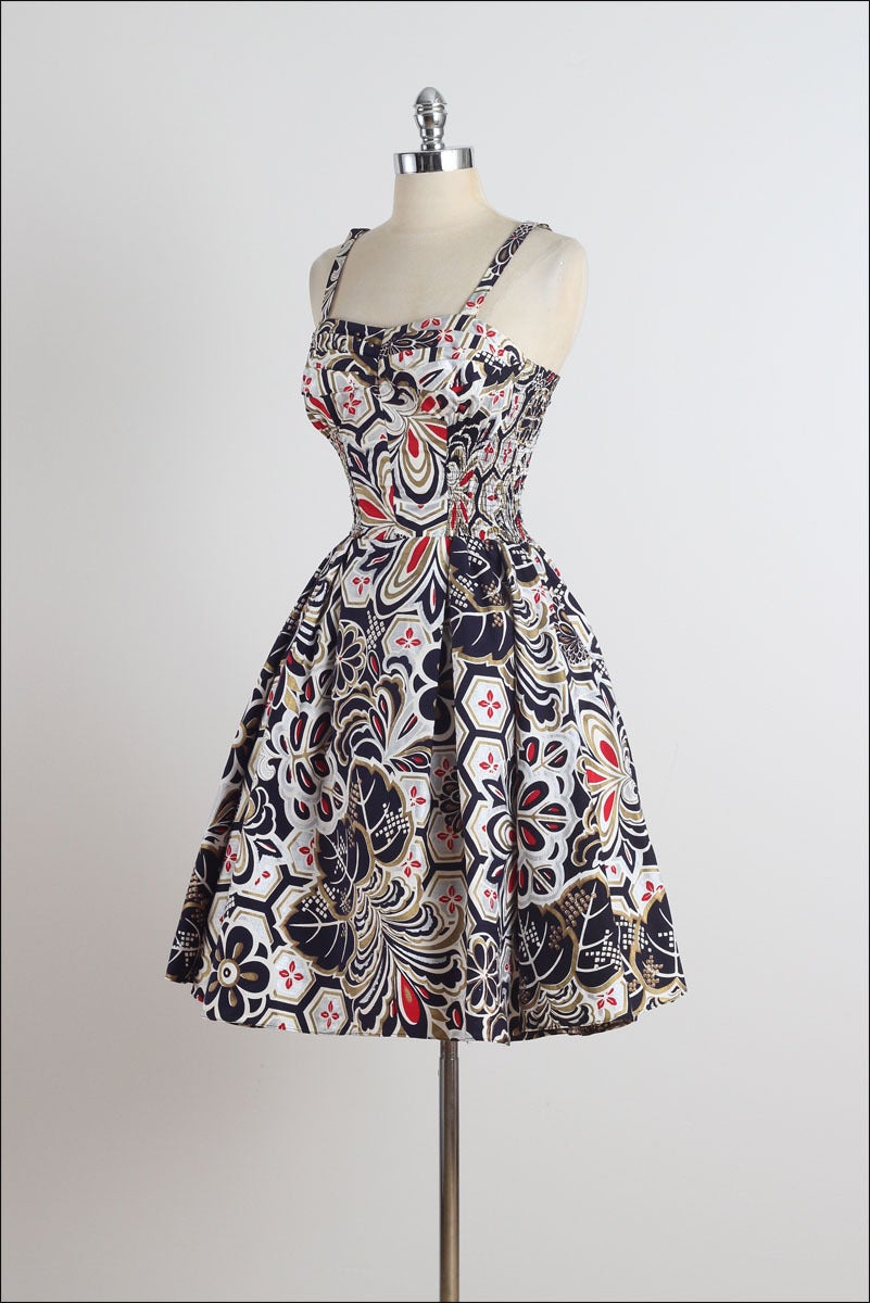 Women's 1950s Shaheen Tropical Floral Cotton Dress