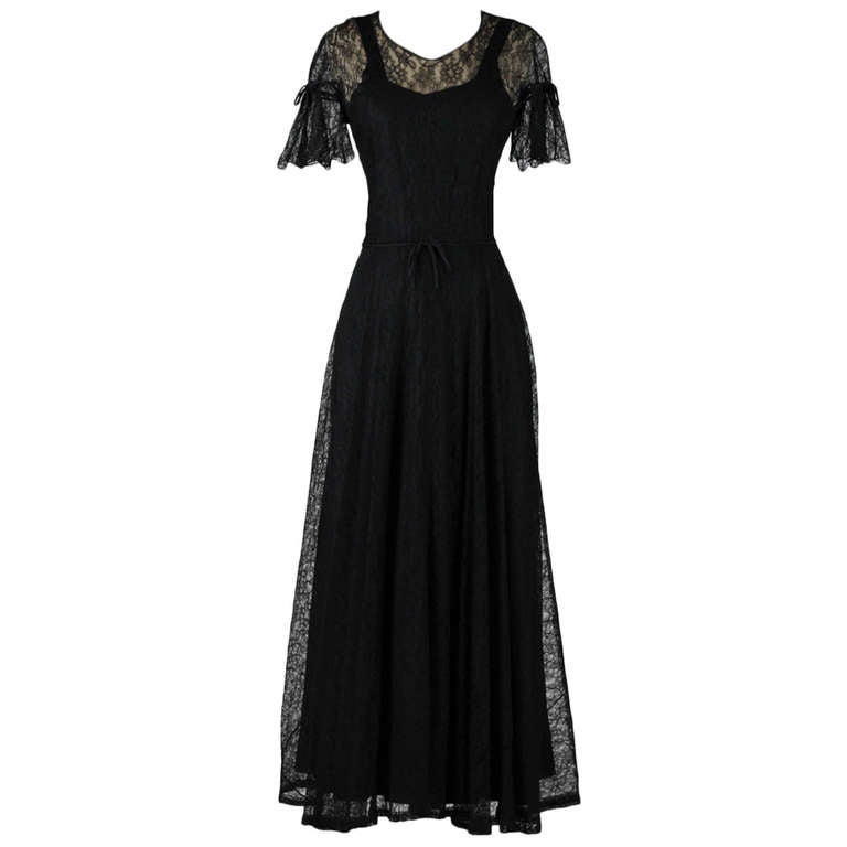 Vintage 1940's Peggy Hunt Chantilly Lace Illusion Dress at 1stDibs