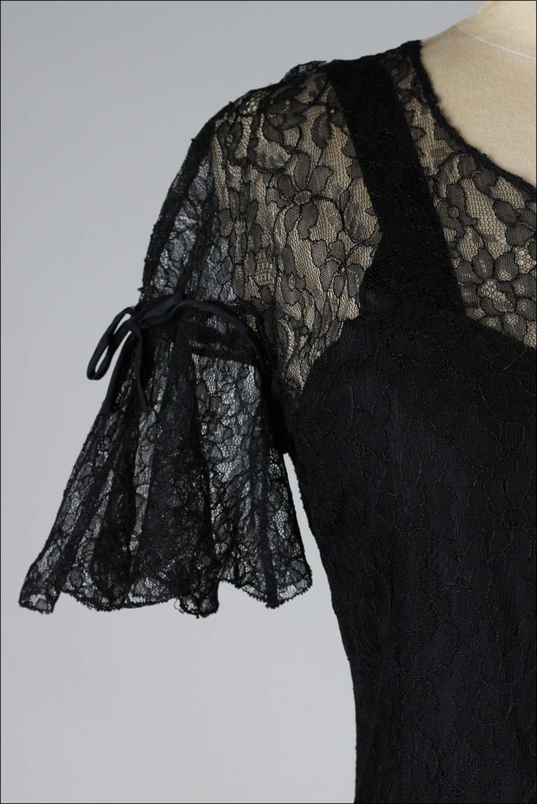 Vintage 1940's Peggy Hunt Chantilly Lace Illusion Dress In Excellent Condition In Hudson on the Saint Croix, WI