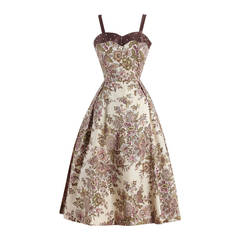 1950s Romantic Floral Pearl Studded Paisley Print Dress