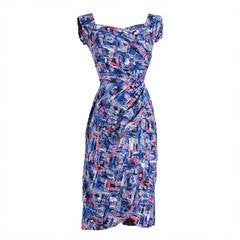 1950s Peggy Wood Abstract Print Sarong Dress