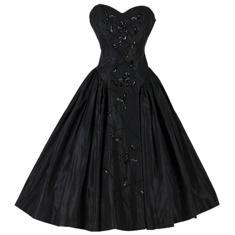 Vintage 1950's Fred Perlberg Black Beaded Sequins Dress
