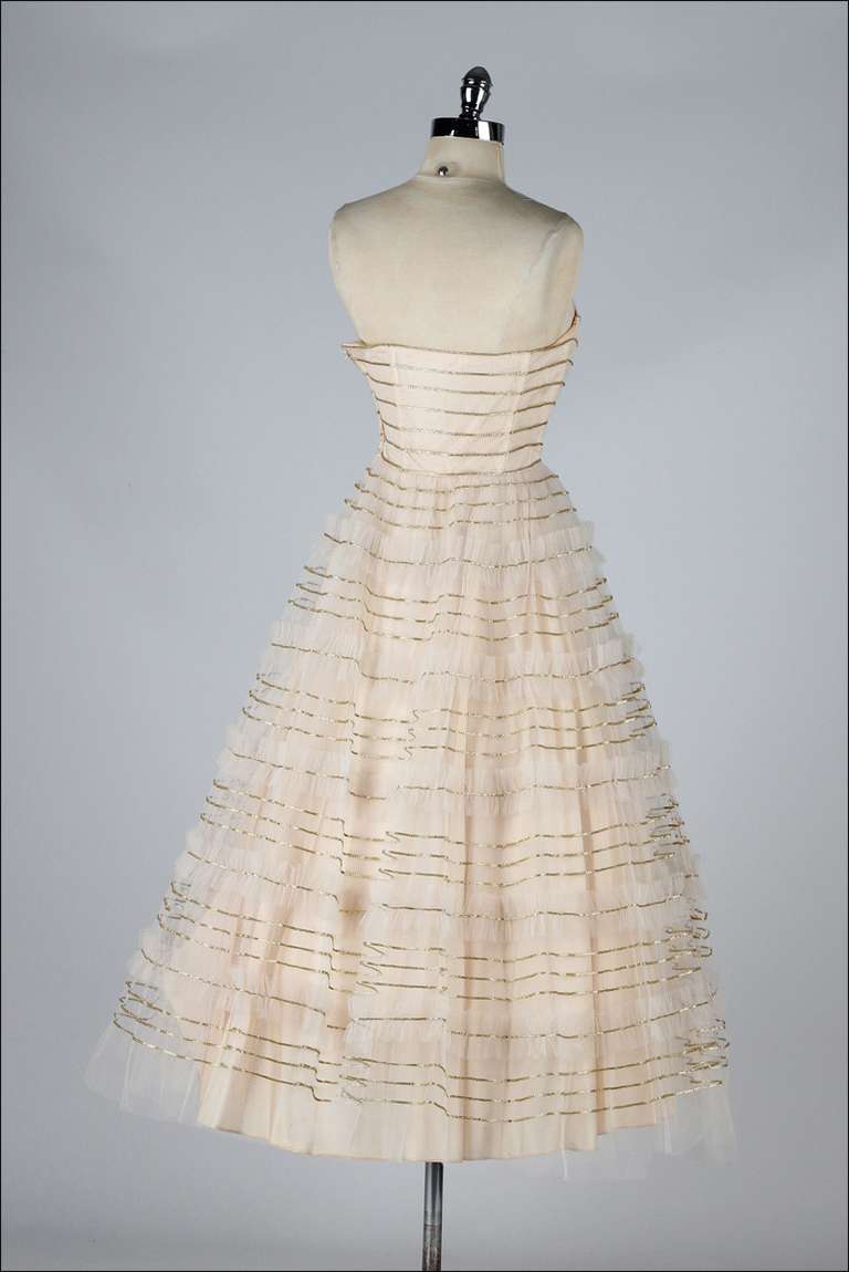 Vintage 1950's Tulle and Metallic Strapless Dress 2