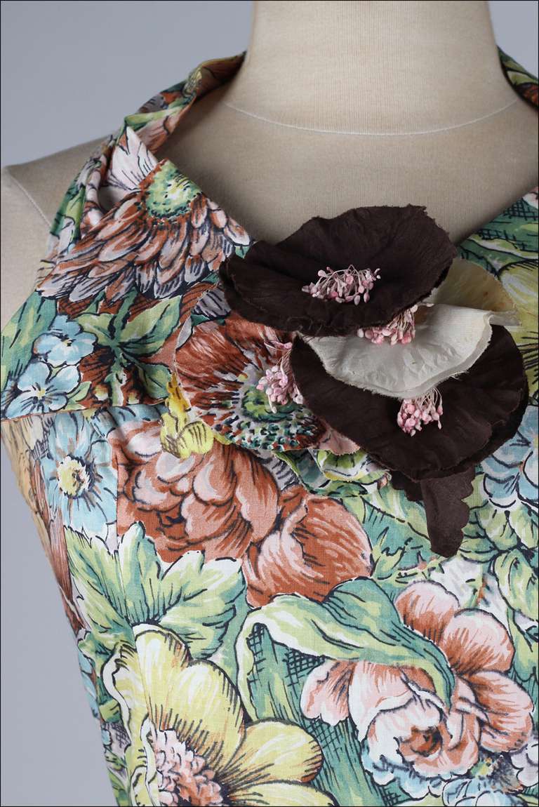 Vintage 1950's Paul Sachs Polished Cotton Floral Halter Dress In Excellent Condition In Hudson on the Saint Croix, WI