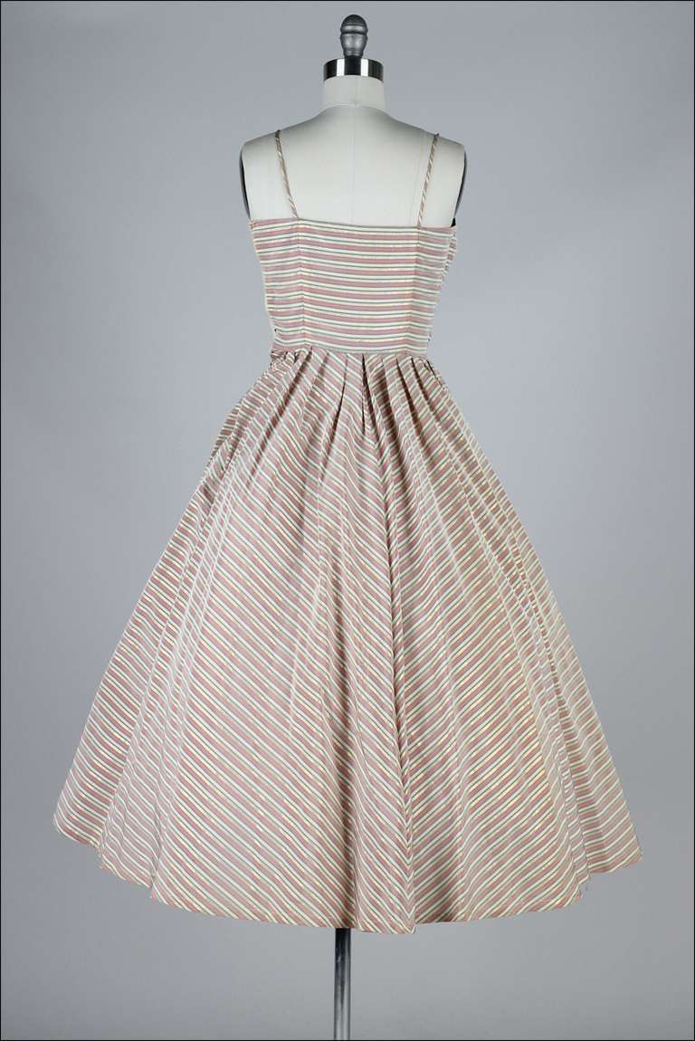 Vintage 1950's Metallic Stripe Corset Tie Cocktail Dress 1