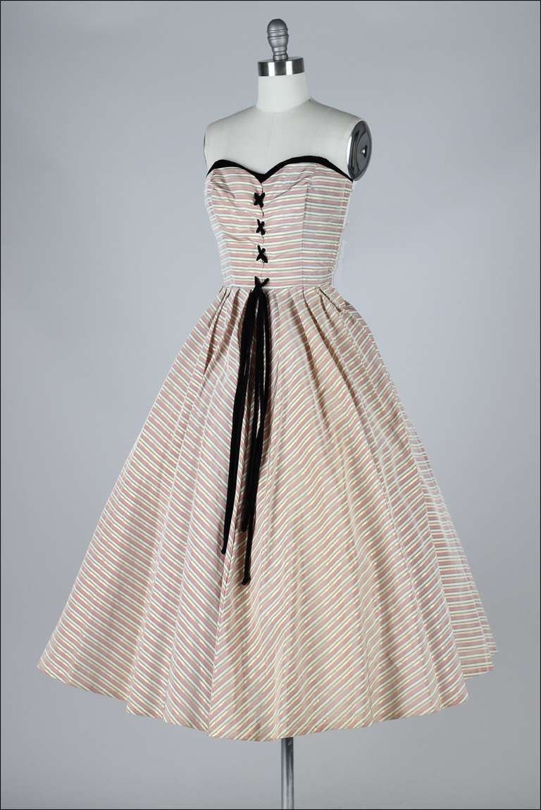 Women's Vintage 1950's Metallic Stripe Corset Tie Cocktail Dress