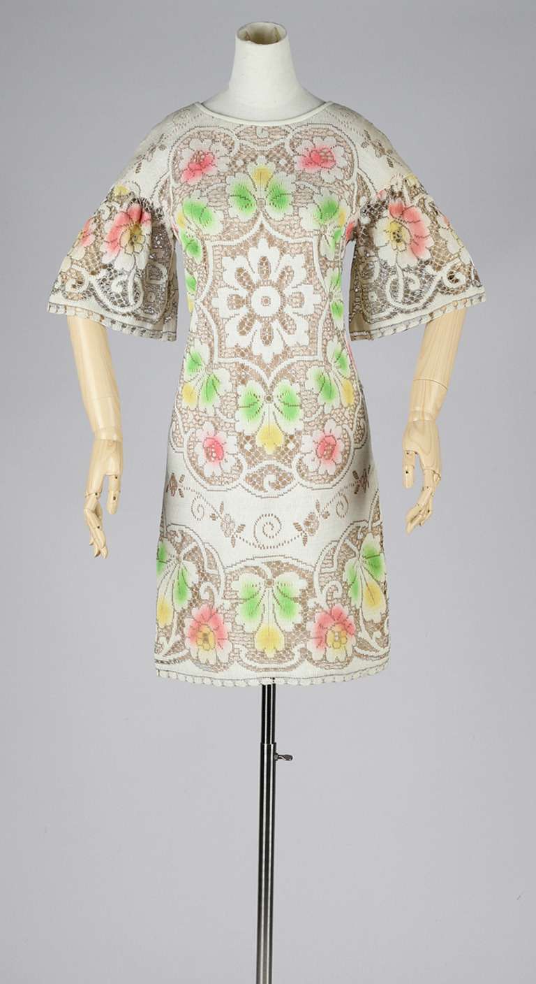 Vintage 1960's Macrame Lace Airbrushed Dress 2