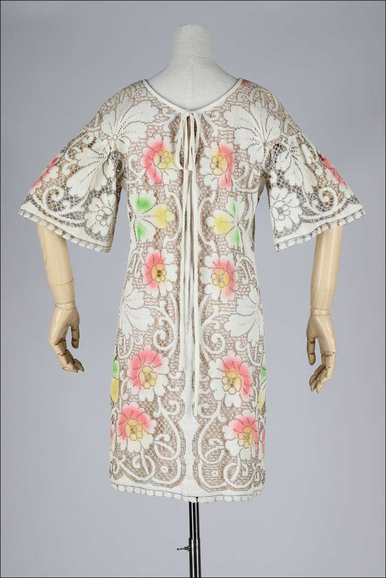 Vintage 1960's Macrame Lace Airbrushed Dress 1