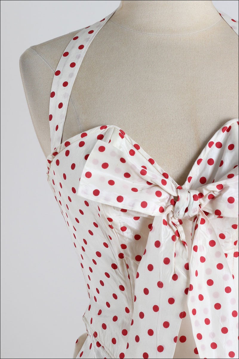 1950s Red White Polka Dots Bombshell Dress In Excellent Condition In Hudson on the Saint Croix, WI