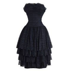 1950s Black Tiered Lace Cocktail Dress