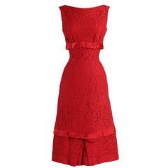 1950s Cherry Red Lace Wiggle Dress