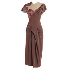 1940s Rayon Crepe Illusion Cocktail Dress