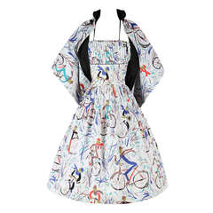 Vintage 1950's Bicycle Print Dress and Wrap by L'Aiglon