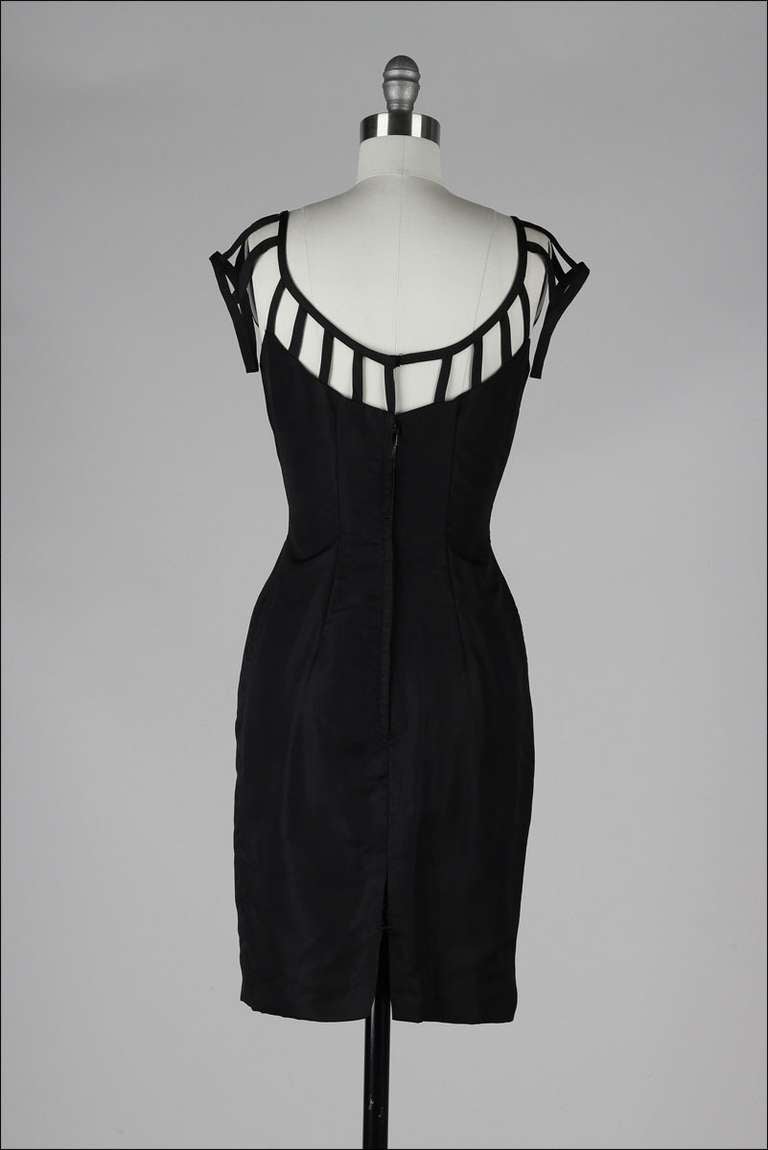 Vintage 1950's Black Caged Shoulder Cocktail Dress 2