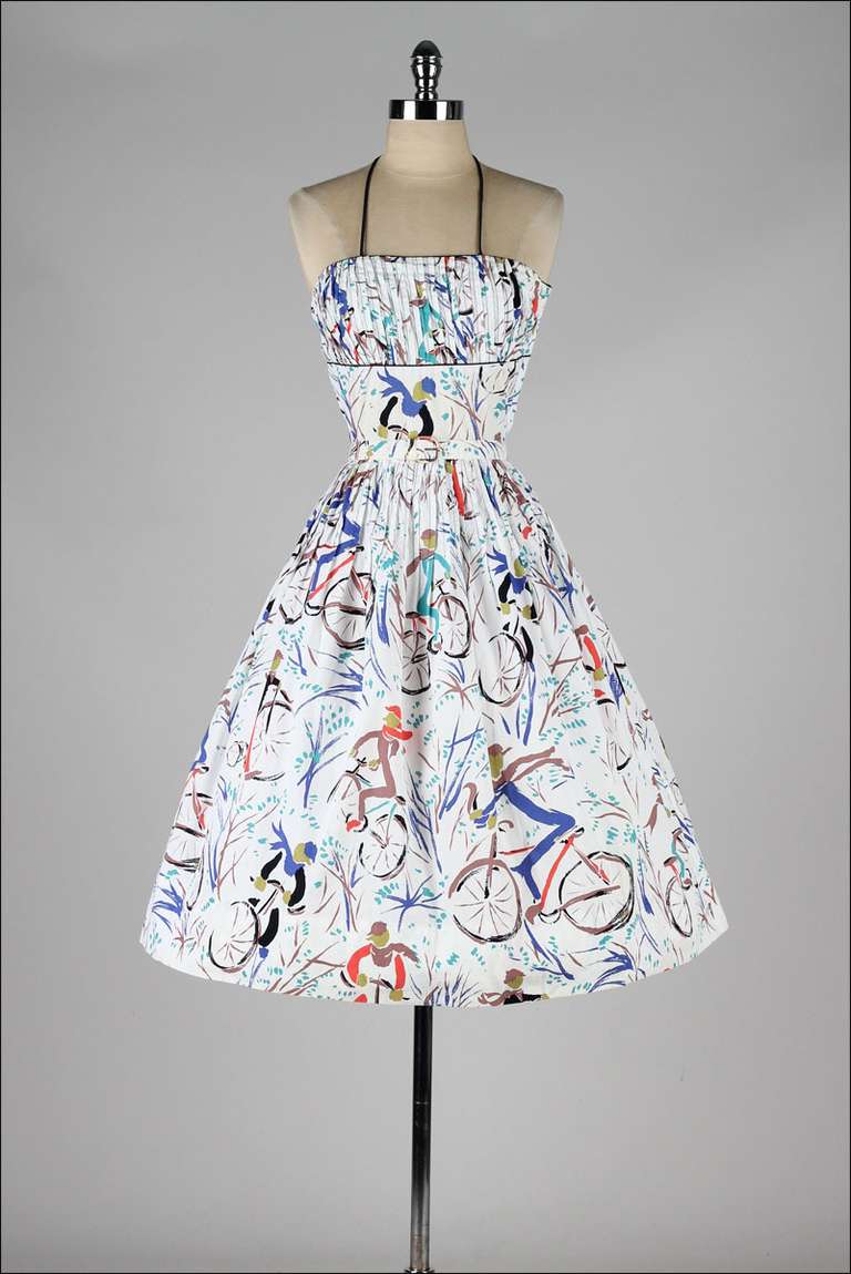 Vintage 1950's Bicycle Print Dress and Wrap by L'Aiglon
