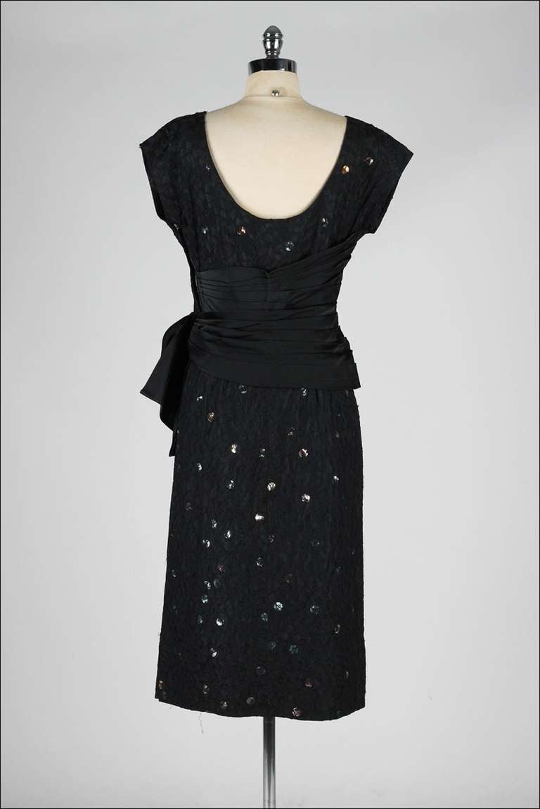 Vintage 1950's Miss Kane Black Lace Paillette Sequins Dress 1