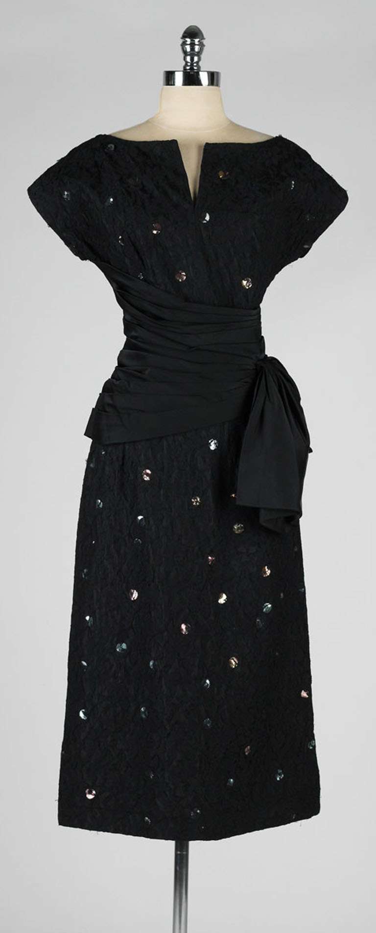 Vintage 1950's Miss Kane Black Lace Paillette Sequins Dress 3