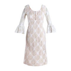 Vintage 1960s Macrame Lace Flutter Sleeve Dress