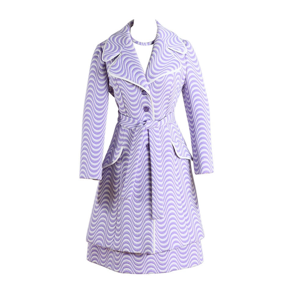 1960s Lilli Ann Purple Optical Stripe Coat and Dress