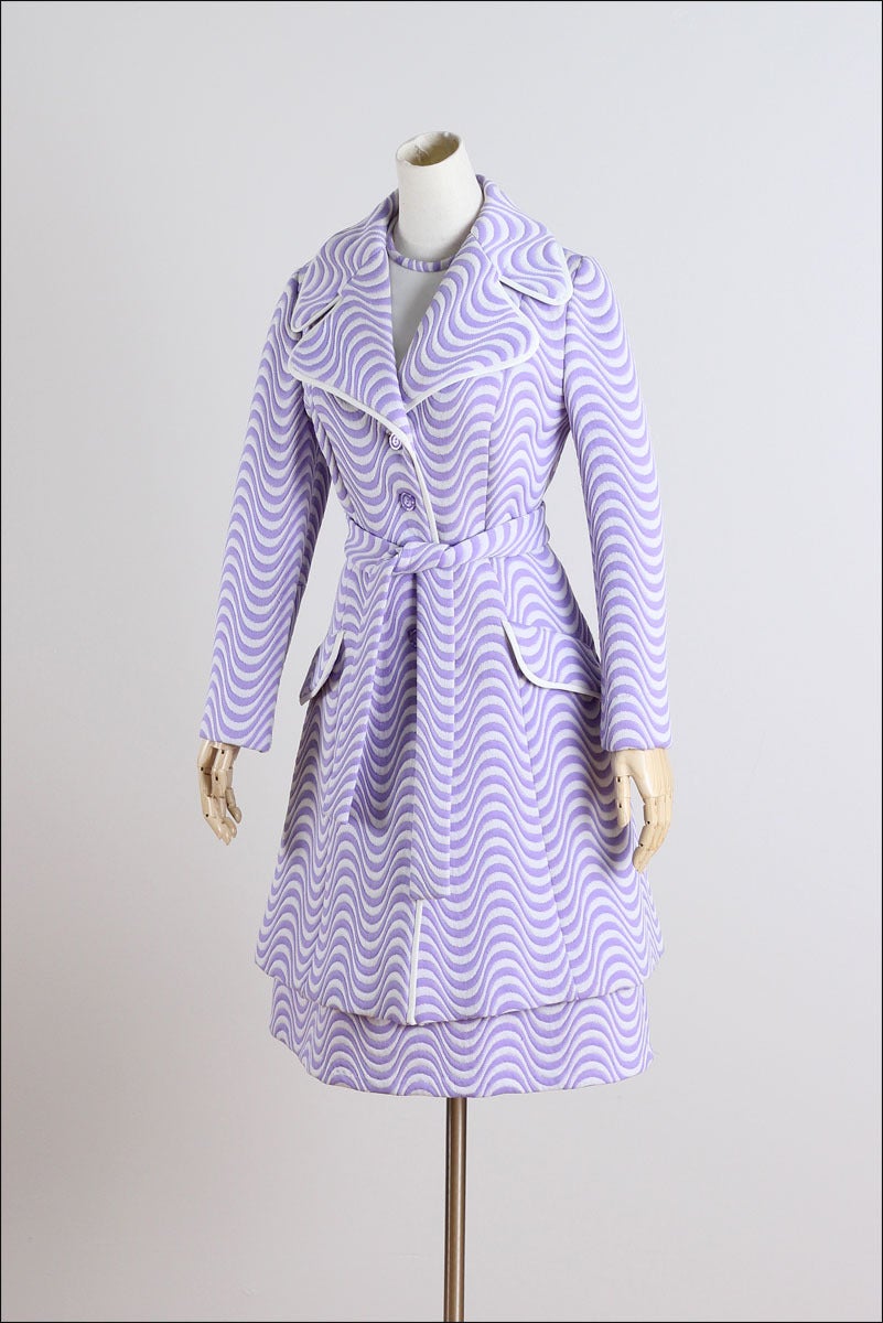 1960s Lilli Ann Purple Optical Stripe Coat and Dress 3