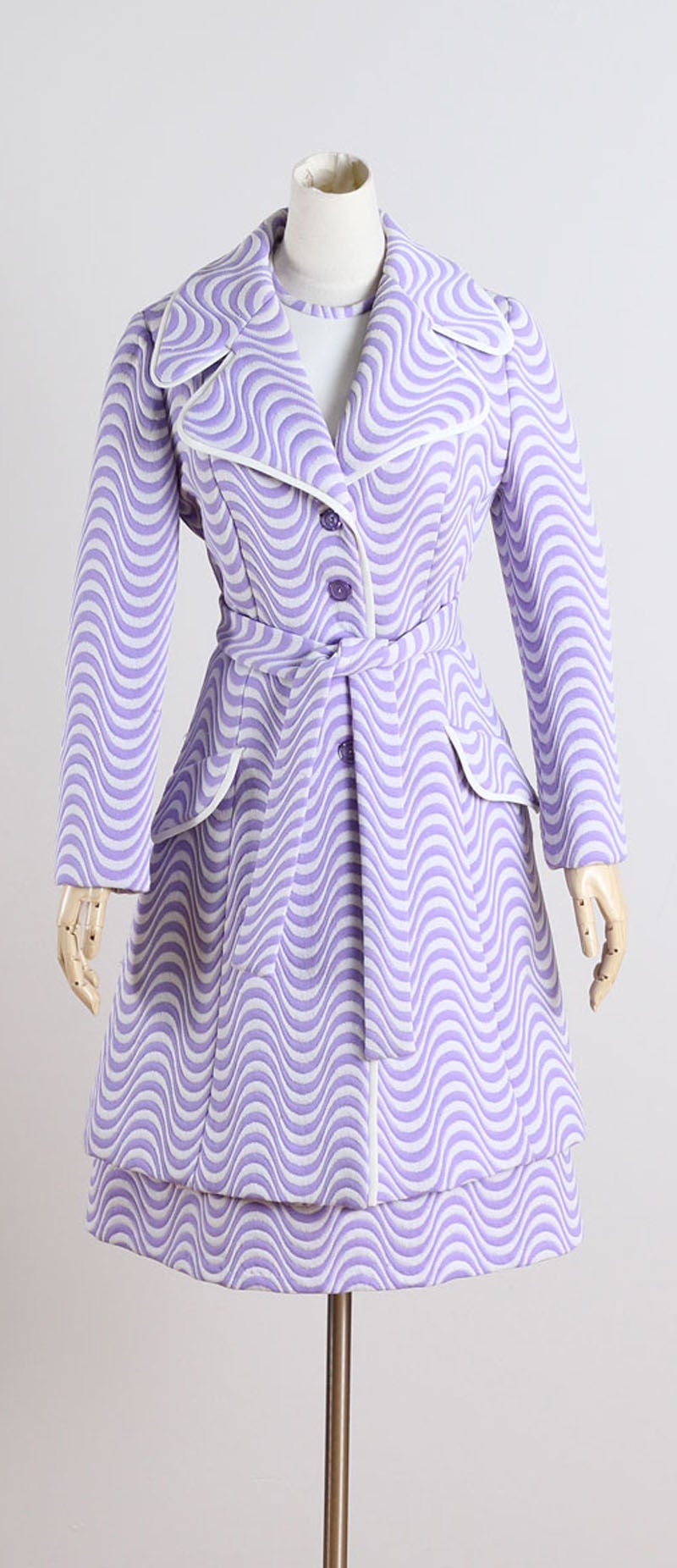 1960s Lilli Ann Purple Optical Stripe Coat and Dress 5
