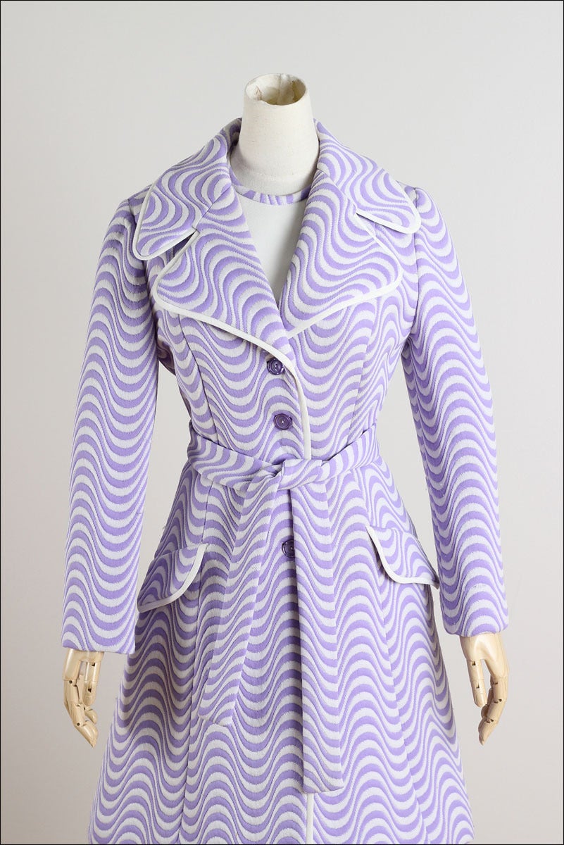 Women's 1960s Lilli Ann Purple Optical Stripe Coat and Dress