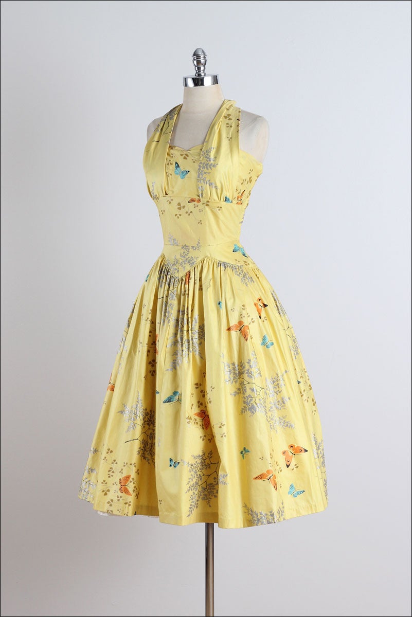 Vintage 1950s Butterfly Print Halter Dress at 1stDibs
