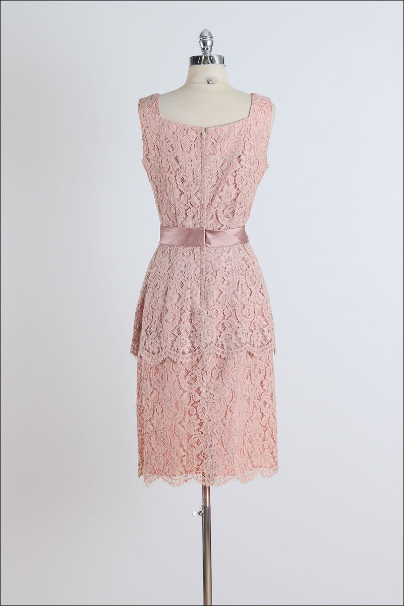 Vintage 1950s Rose Lace Cocktail Dress For Sale 3