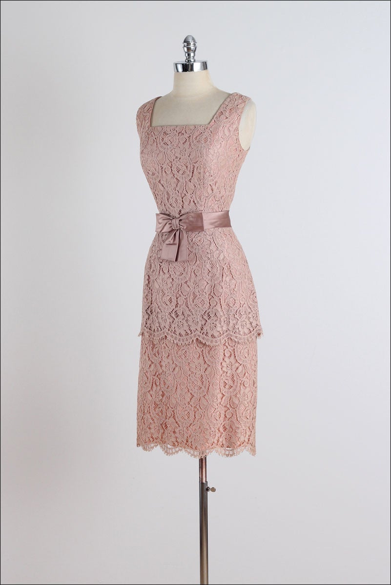 Vintage 1950s Rose Lace Cocktail Dress For Sale 1