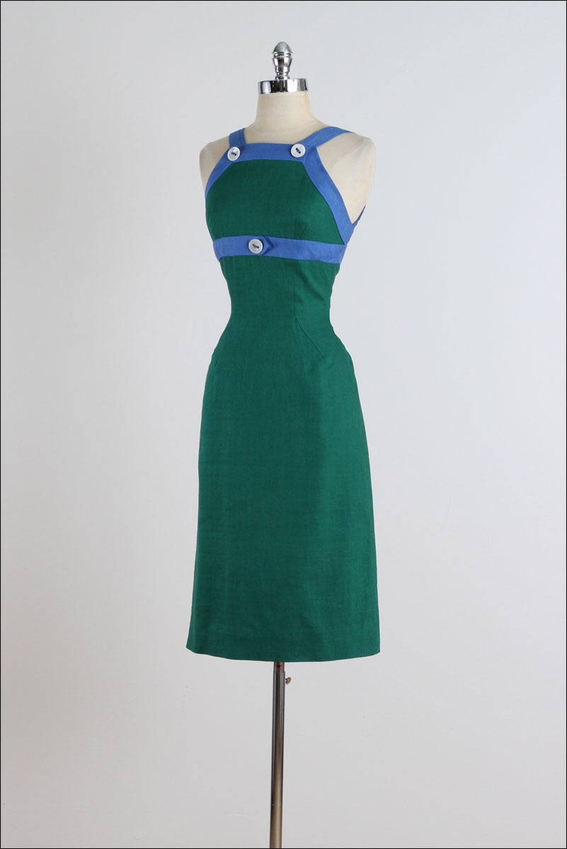 Vintage 1950s Linen Halter Dress For Sale 1