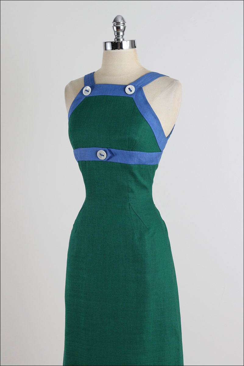 Vintage 1950s Linen Halter Dress For Sale 2