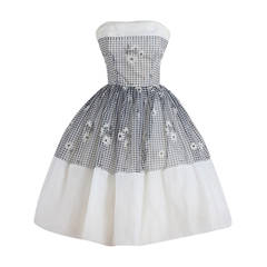 Vintage 1950s Gingham Daisy Cocktail Dress