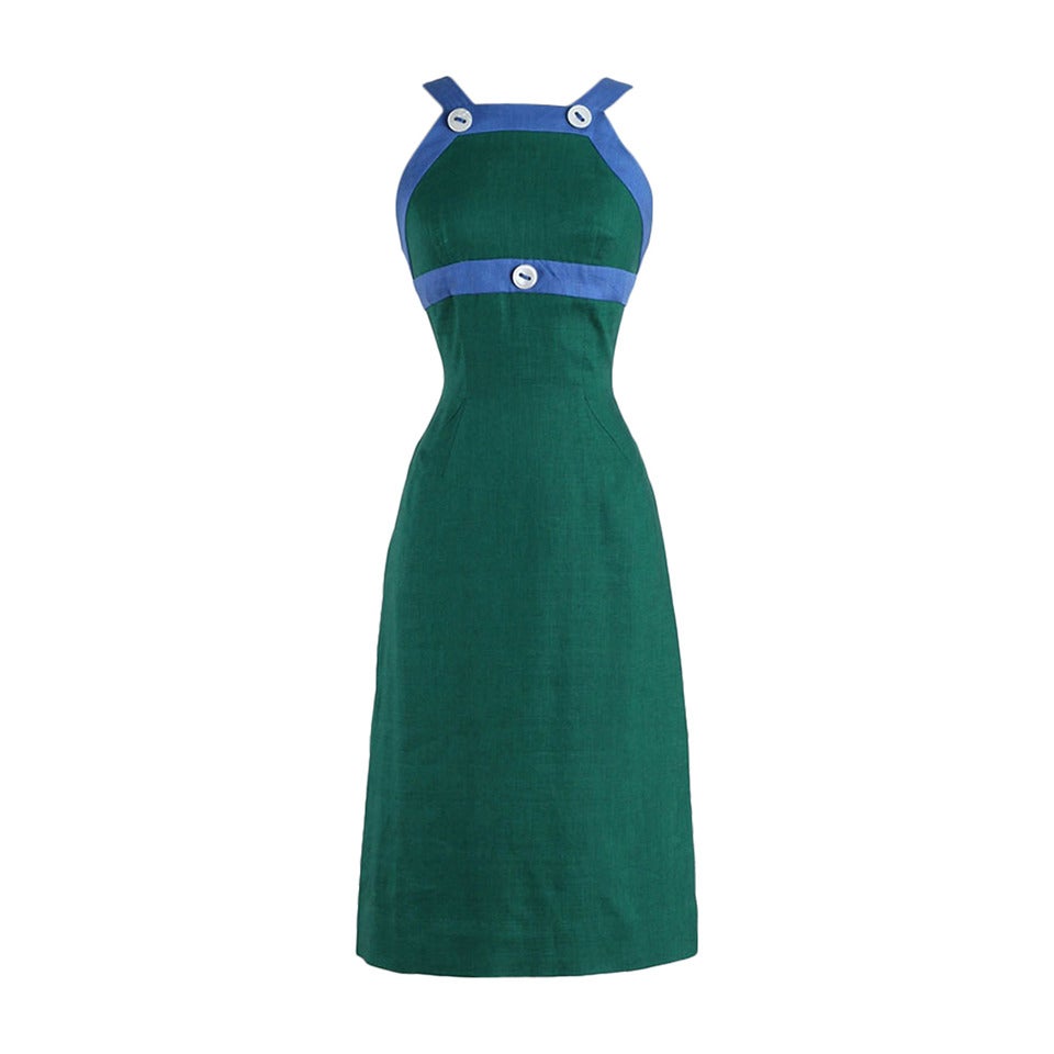 Vintage 1950s Linen Halter Dress For Sale