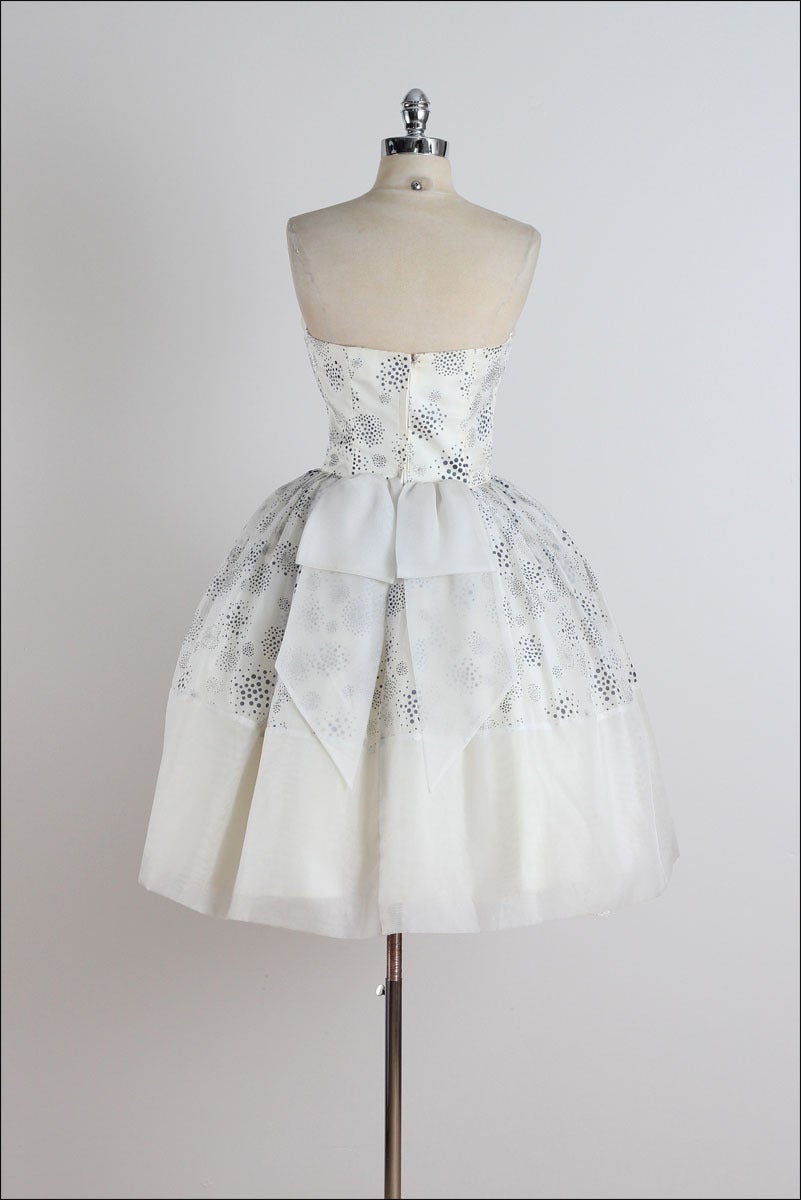 Vintage 1950s White Bubble Dots Chiffon Dress 3