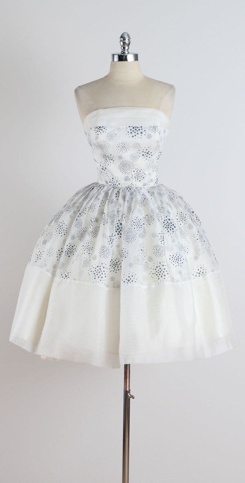 Vintage 1950s White Bubble Dots Chiffon Dress 4