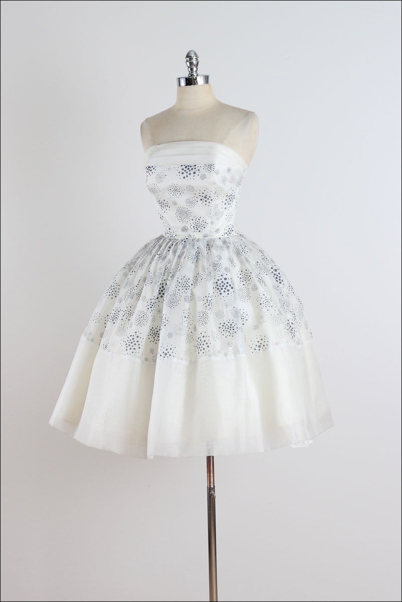 Women's Vintage 1950s White Bubble Dots Chiffon Dress