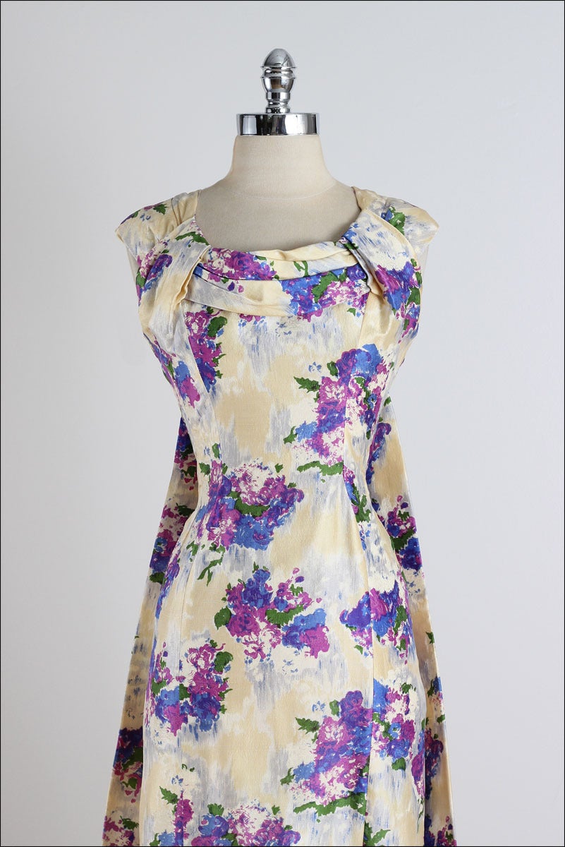 Vintage 1950s Silk Floral Cocktail Dress