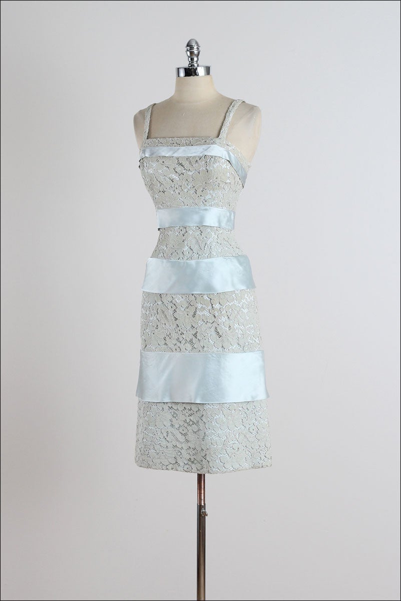 Vintage 1950s Suzy Perette Blue Lace Satin Dress For Sale 1