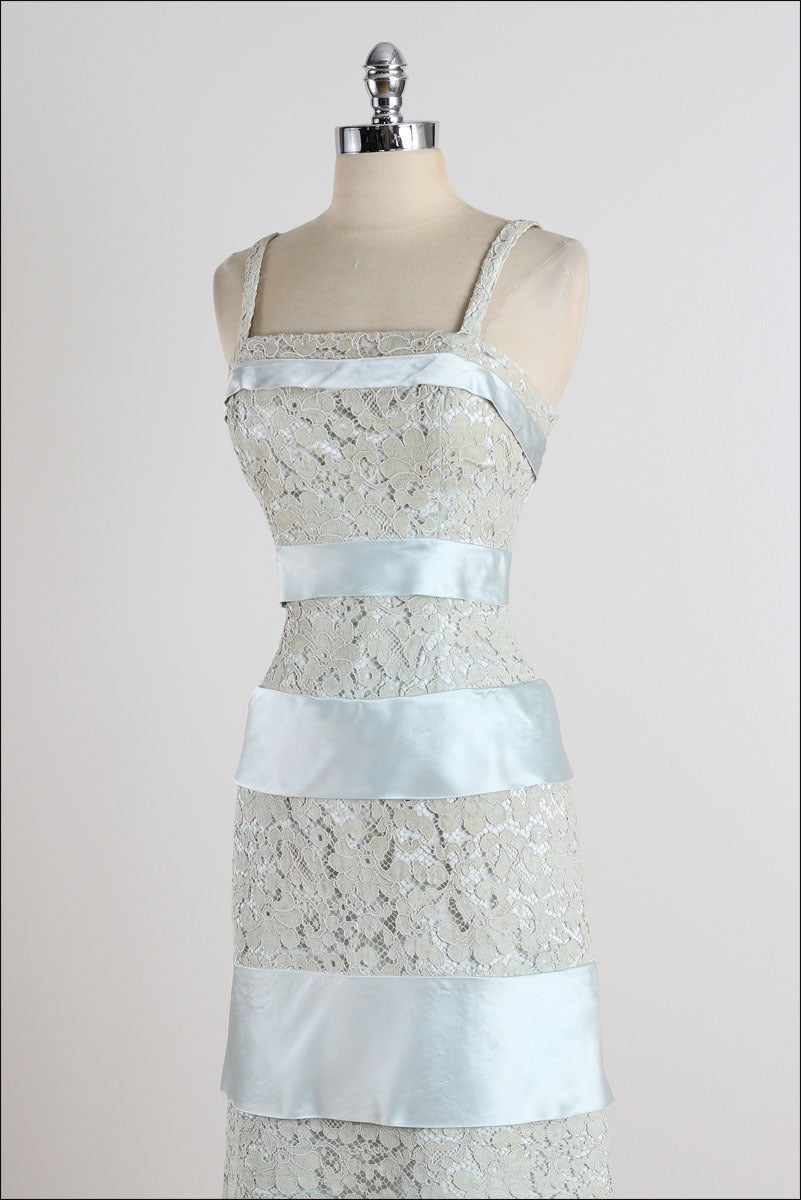 Vintage 1950s Suzy Perette Blue Lace Satin Dress For Sale 2