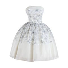 Vintage 1950s White Bubble Dots Chiffon Dress