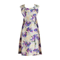 Vintage 1950s Silk Floral Cocktail Dress