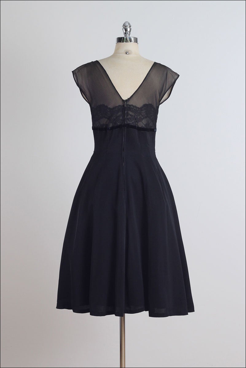 Vintage 1950s Suzy Perette Black Silk Lace Dress 3