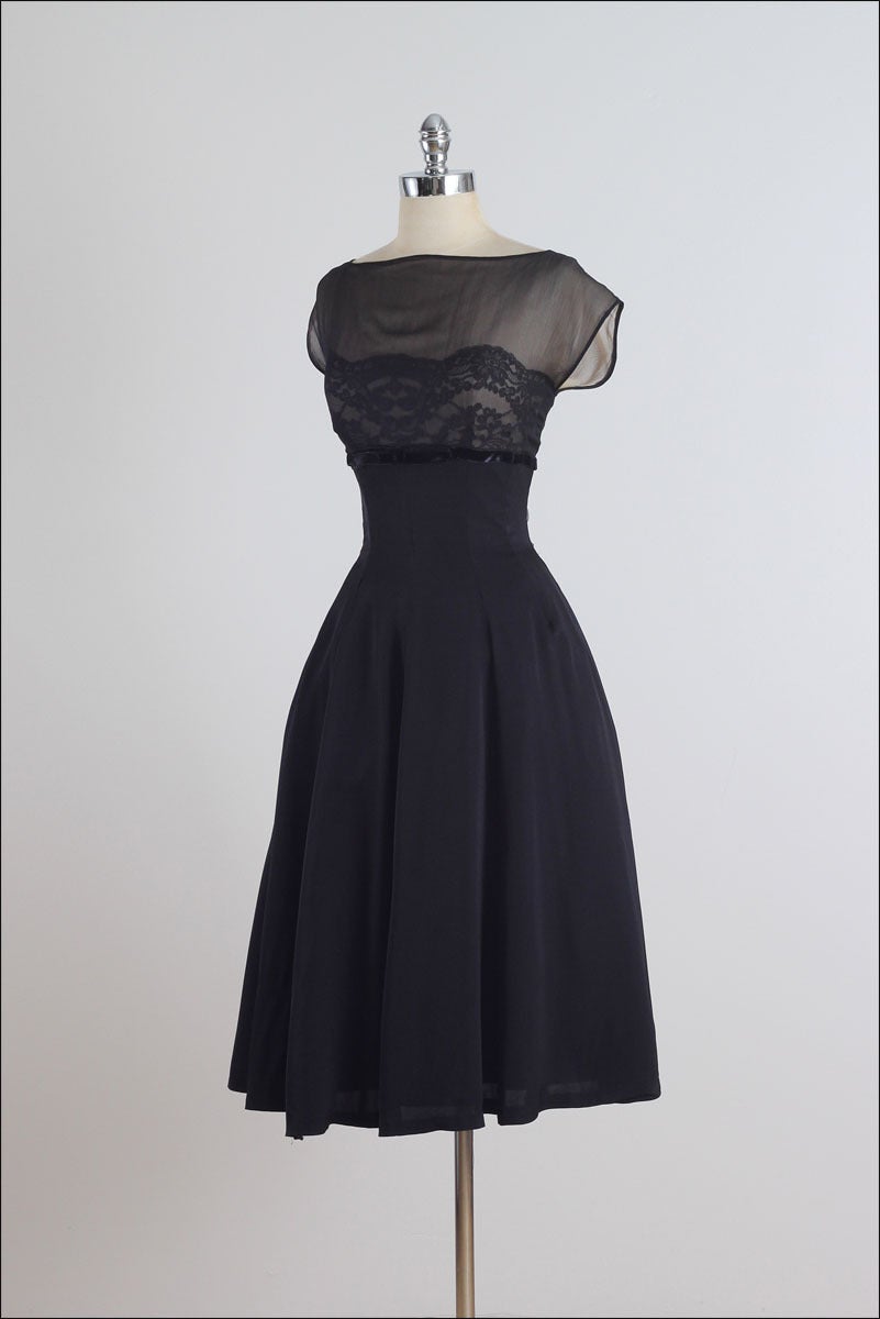 Vintage 1950s Suzy Perette Black Silk Lace Dress 1