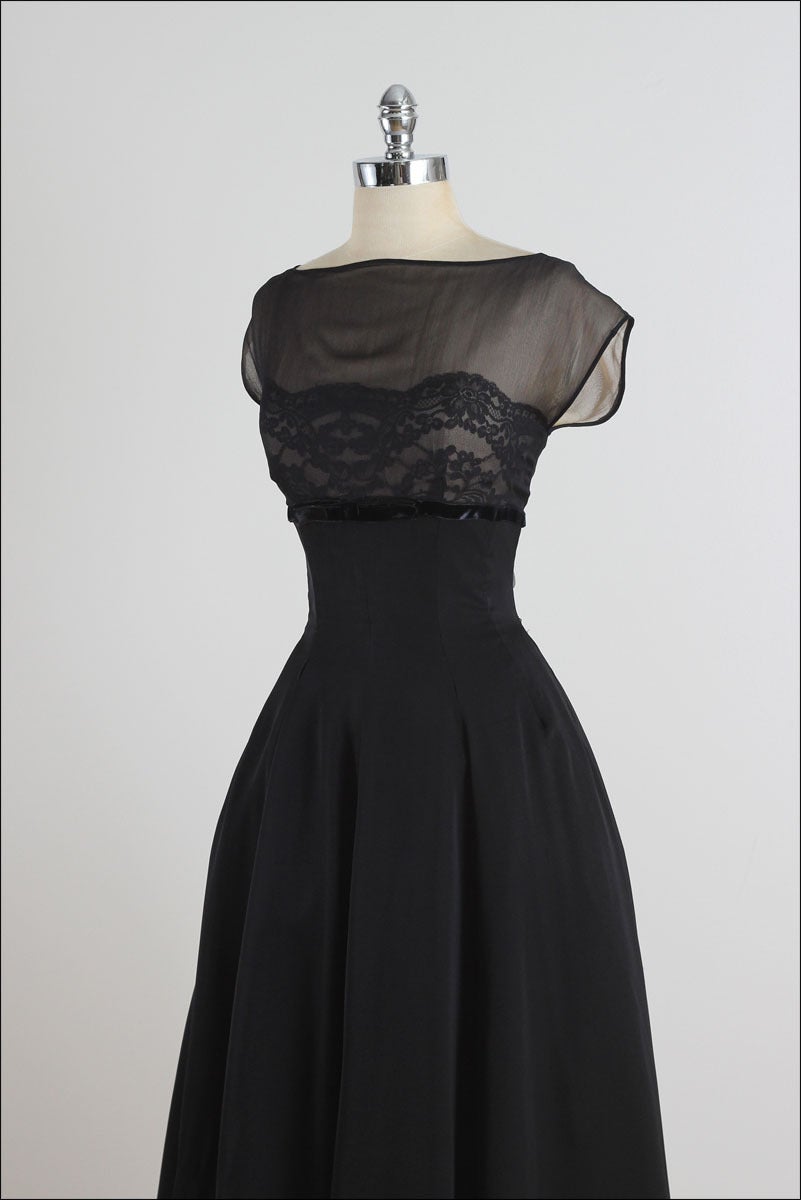 Vintage 1950s Suzy Perette Black Silk Lace Dress 2